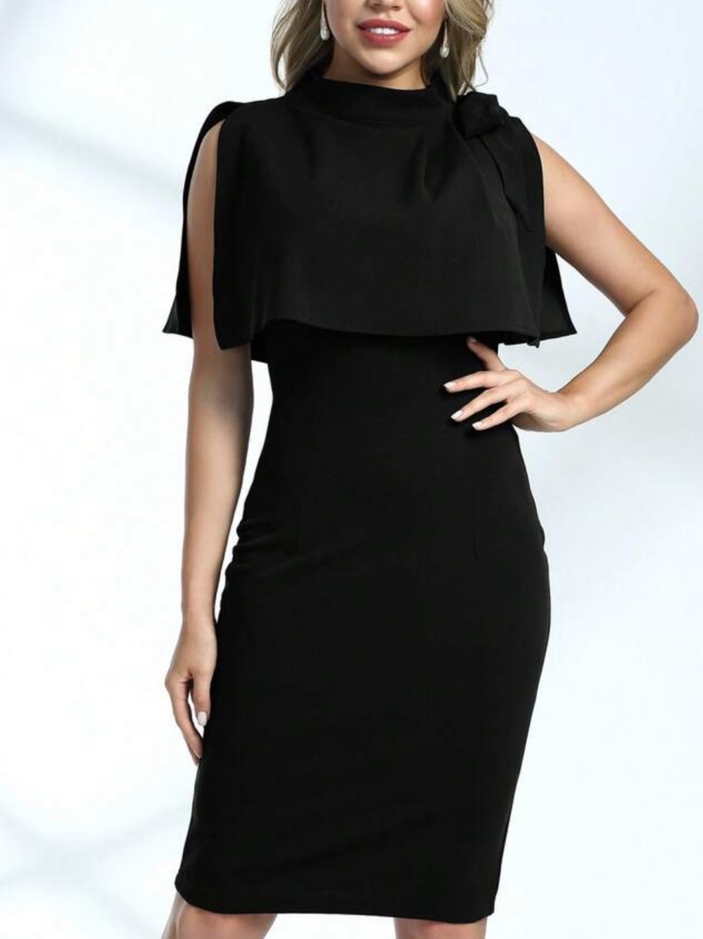 Black Cape-Overlay Sheath Dress - Women